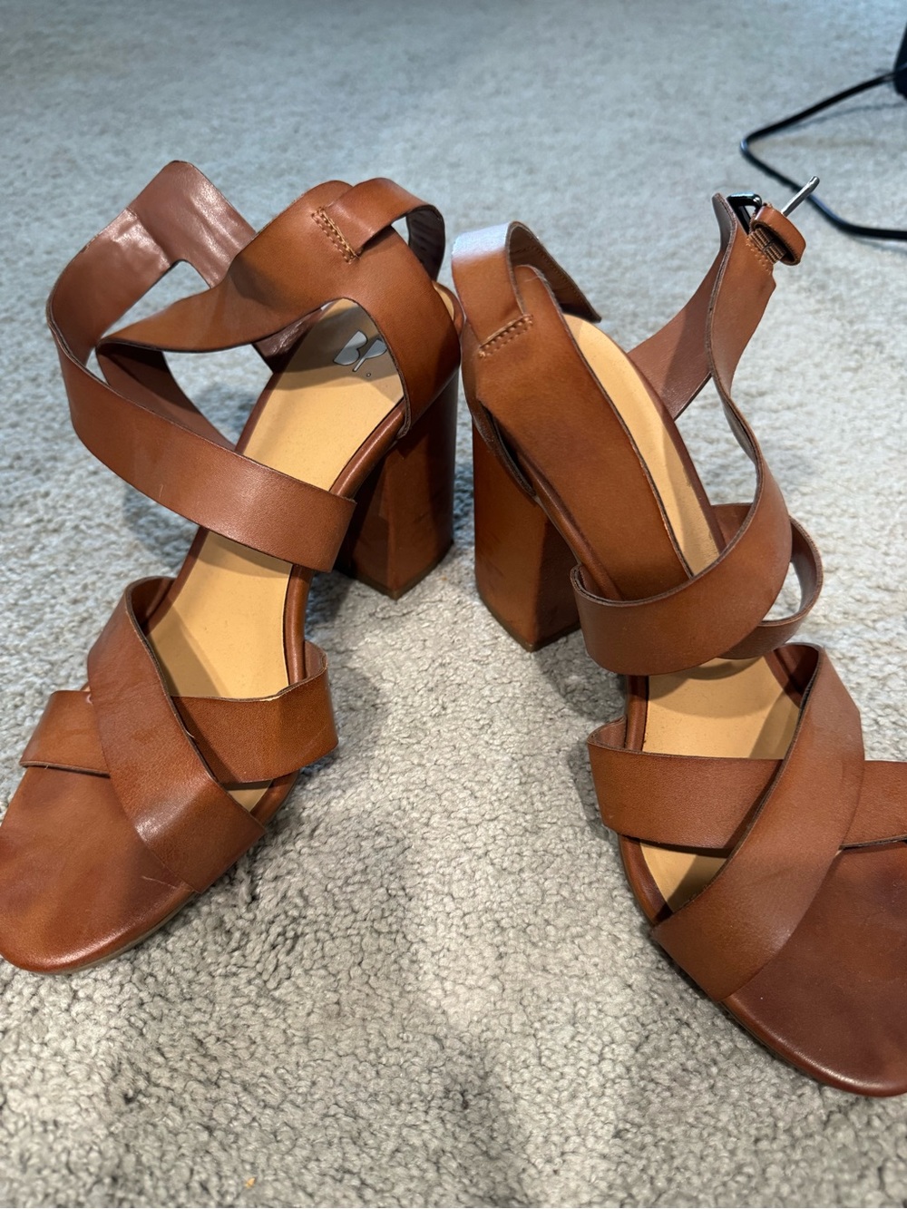 bp Tan Brown Strappy Block Heel Sandals